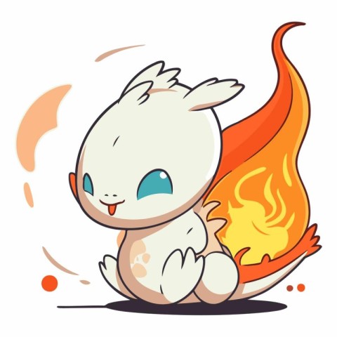 Cute cartoon rabbit sitting on the floor and holding a fire.