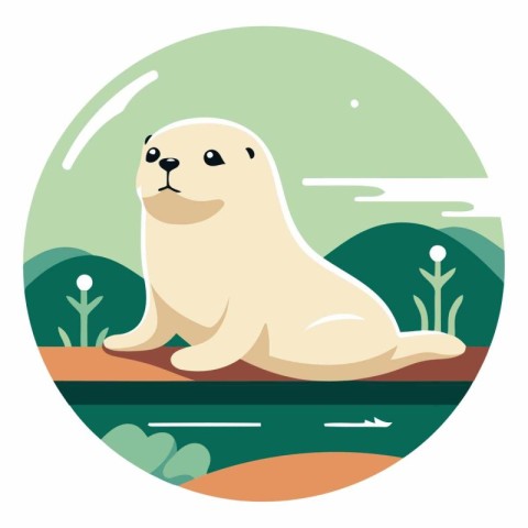 Cute seal in the nature in flat style.