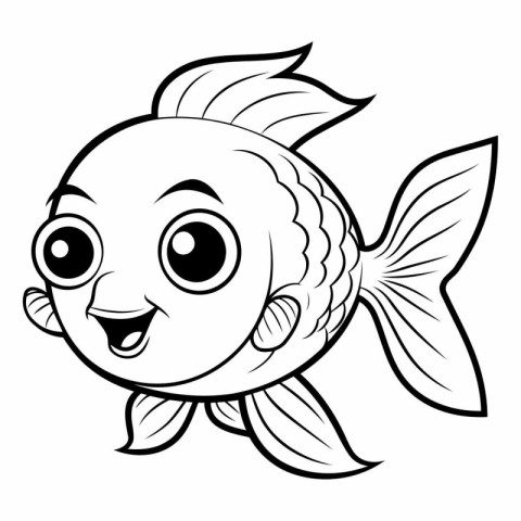 Black and White Cartoon Illustration of Cute Fish Animal Charact