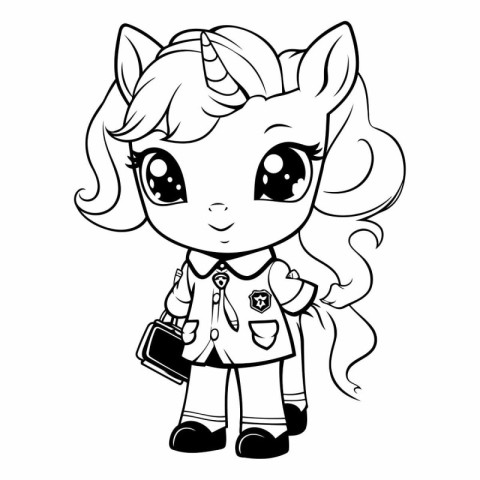 Black and White Cartoon Illustration of Cute Unicorn Fantasy Cha