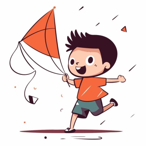 Cute happy boy playing with a kite.