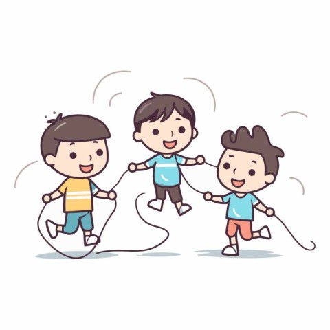 Children playing jumping rope vector illustration. Kids playing