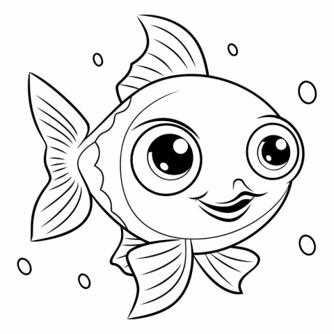 Black and White Cartoon Illustration of Cute Fish Animal Charact