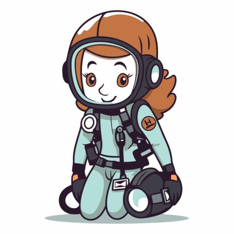 Astronaut girl with helmet and space suit.