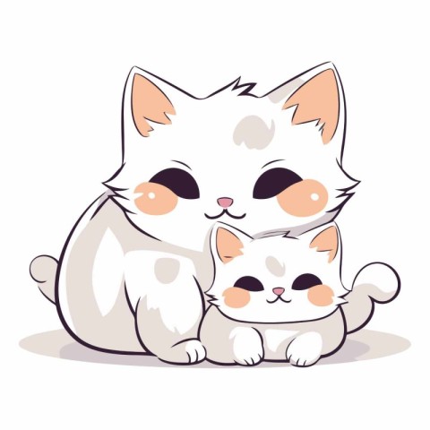 Cute cat and kitten on a white background.