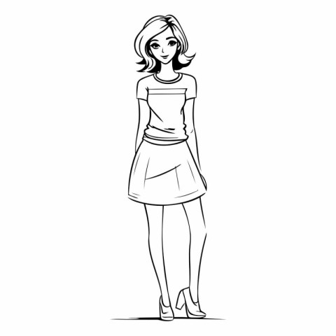 Fashion girl in sketch-style. Hand drawn vector illustration.