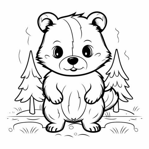 Black and White Cartoon Illustration of Cute Bear Animal Charact