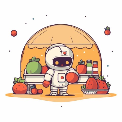 Astronaut with fruits. Cute vector illustration in cartoon style