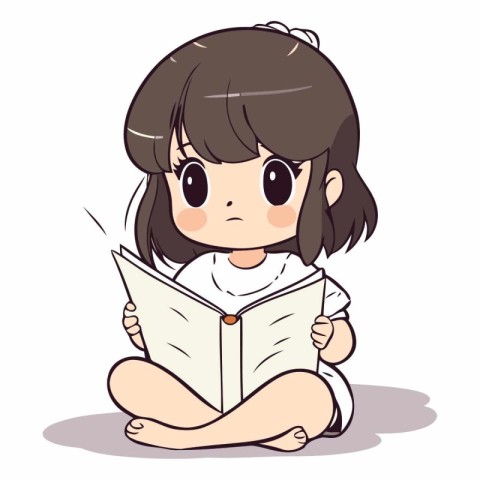 Girl reading a book on a white background. Vector cartoon illust