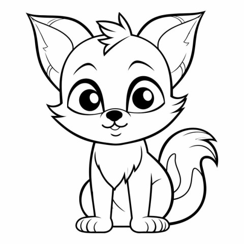 Black and White Cartoon Illustration of Cute Fox Animal Characte