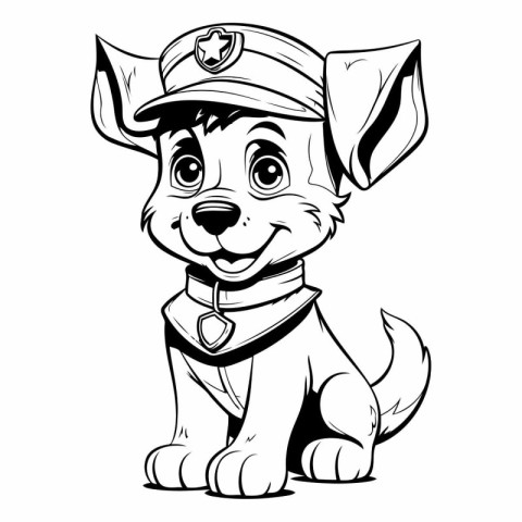 Cute cartoon dog with police cap and badge.