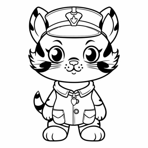 Black and White Cartoon Illustration of Cute Cat Sailor Characte