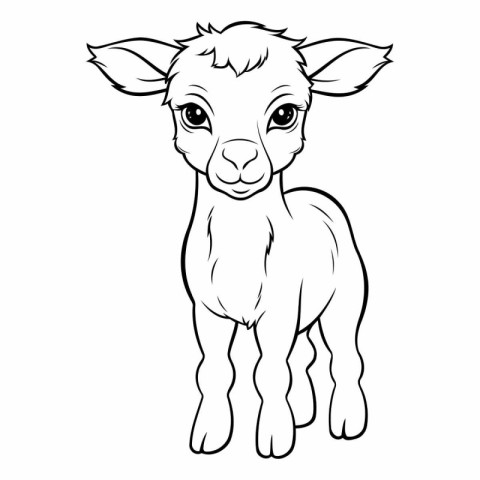 Black and White Cartoon Illustration of Cute Baby Goat Animal fo