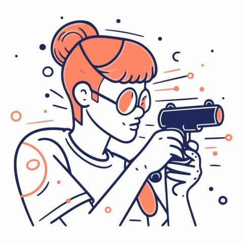 Vector illustration of a girl in glasses with a gun in her hand