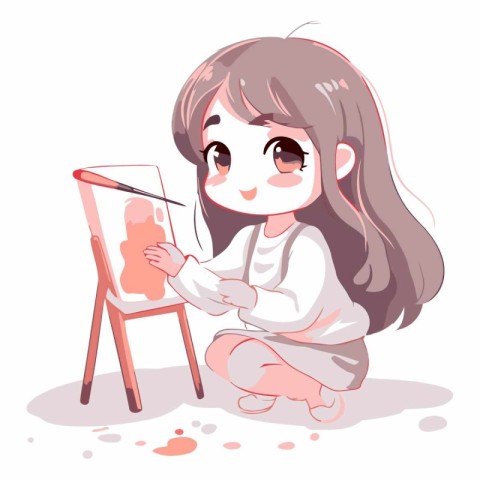 Cute little girl painting on the easel.