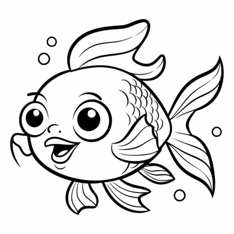 Black and White Cartoon Illustration of Cute Fish Animal Charact