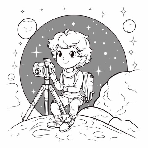 Vector illustration of a boy on a background of the moon and sta