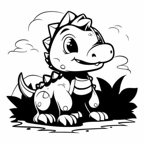 Cute Dinosaur - Black and White Cartoon Illustration for Colorin