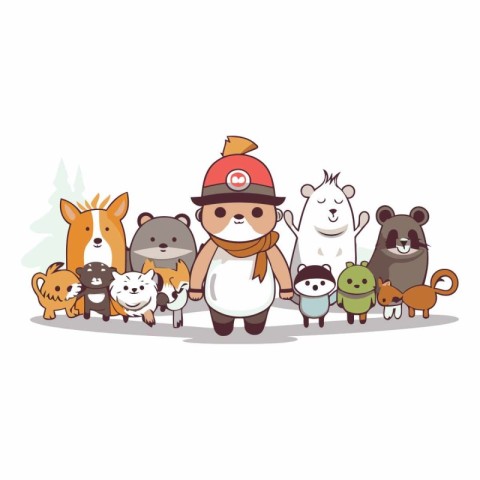 Cute cartoon animals of a group of pets.