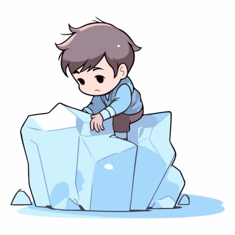 cute little boy sitting on a piece of ice