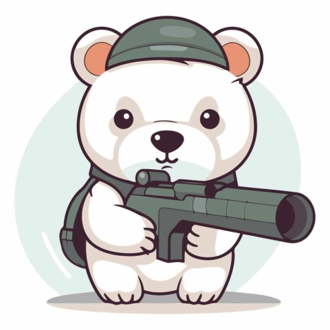 Cute polar bear with a gun in his hand.