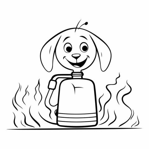 Illustration of a dog with a fire extinguisher on a white backgr