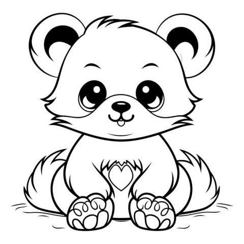 Black and White Cartoon Illustration of Cute Little Bear Animal