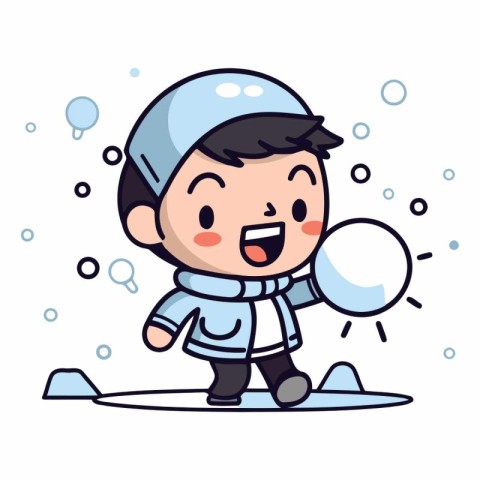 Cute boy playing snowballs. Cute cartoon character.