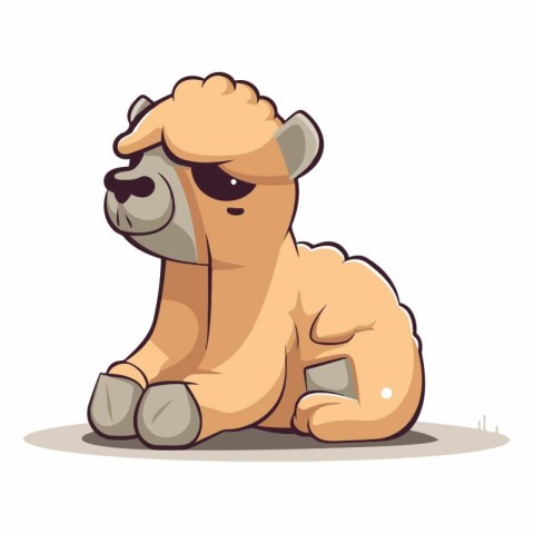 Cute cartoon bulldog sitting on the ground.