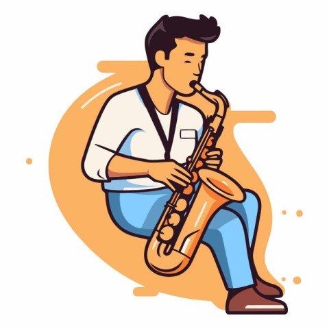 Musician playing the saxophone in cartoon style.