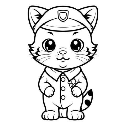 Black and White Cartoon Illustration of Cute Cat Sailor Characte