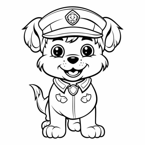 Black and White Cartoon Illustration of Cute Puppy Police Dog Co