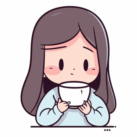 Illustration of a Cute Girl Holding a Cup of Tea or Coffee