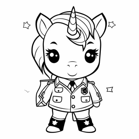 Black and White Cartoon Illustration of Cute Unicorn Fantasy Cha