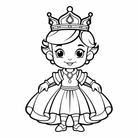 Cute little princess in a crown for coloring book