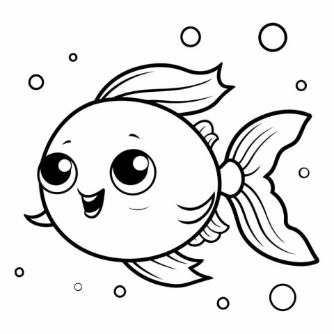 Black and White Cartoon Illustration of Cute Fish Character Colo