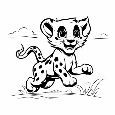 Cute cartoon cheetah running in the field.