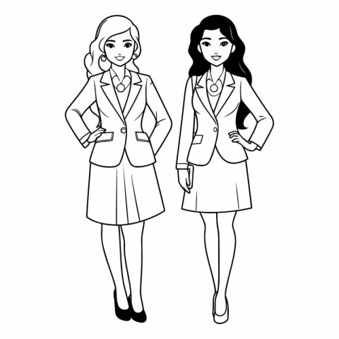 businesswomen elegant avatar cartoon character black and white v