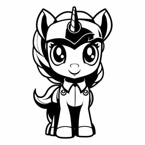 Black and White Cartoon Illustration of Cute Unicorn Animal Char