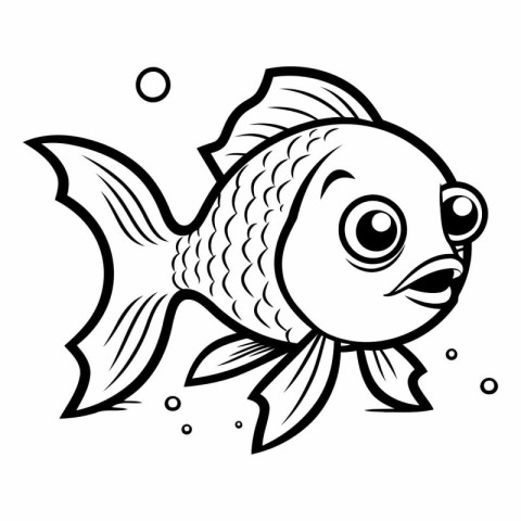 Black and White Cartoon Illustration of Cute Fish Animal Charact