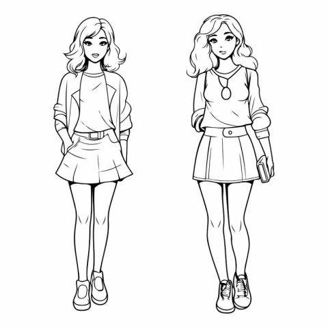 Fashionable young women in sketch-style.