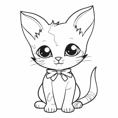 Cute cartoon kitten in bow tie isolated on white background.