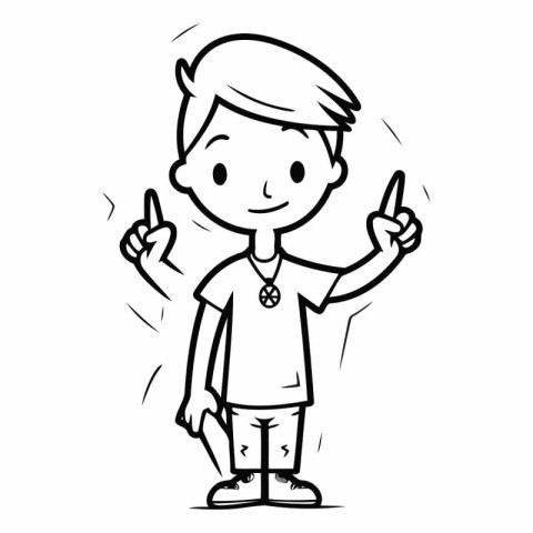 Cartoon illustration of a boy pointing with his index finger and