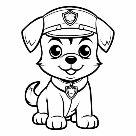 Black and White Cartoon Illustration of Cute Puppy Police Dog fo