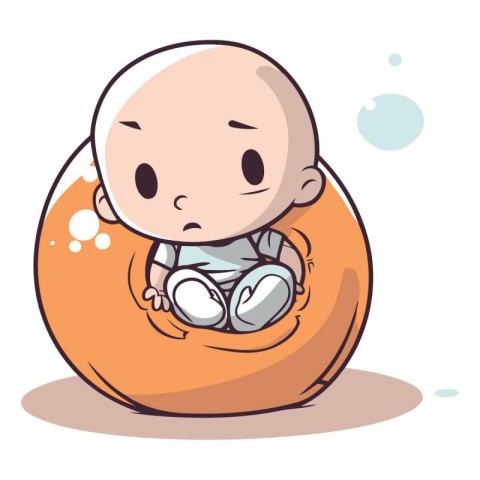 Cute baby sitting on an orange donut.