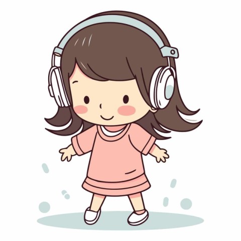 Cute little girl listening to music with headphones.