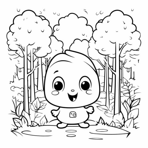 Coloring book for children: Cute little boy in the forest