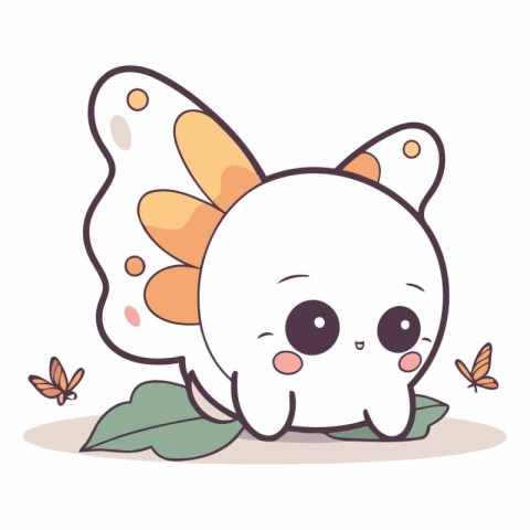 cute butterfly with leafs kawaii character vector illustration d