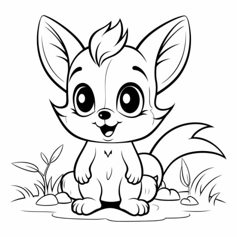 Black and White Cartoon Illustration of Cute Fox Animal Characte