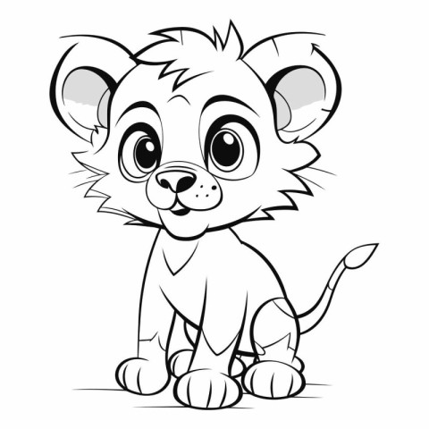 Black and White Cartoon Illustration of Cute Lion Animal Charact